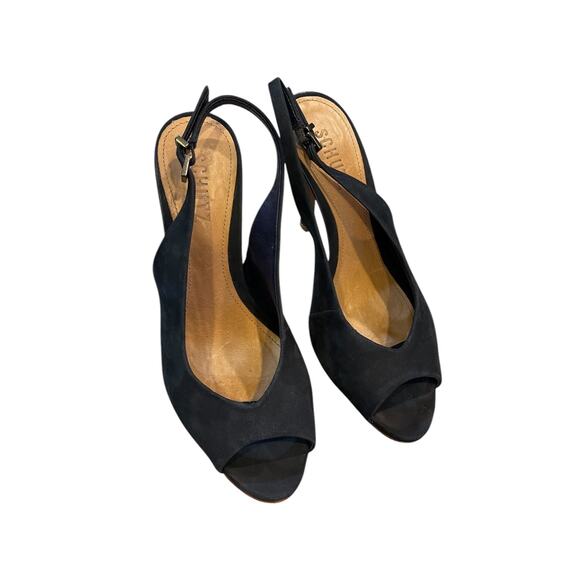 Schutz Navy Suede‎ Peep Toe Slingback Heel Size 7 B - Picture 2 of 7